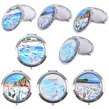 Pamukkale Themed Customised Metal Epoxy Travel Make Up Compact Mirror 70x11 mm - 3