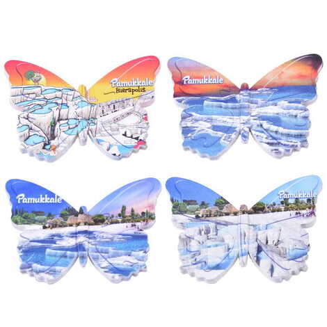 Pamukkale Themed Customised UV Printed Plastic Base Butterfly Shaped Fridge Magnet 80x58 mm - 3