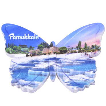 Pamukkale Themed Customised UV Printed Plastic Base Butterfly Shaped Fridge Magnet 80x58 mm - 7