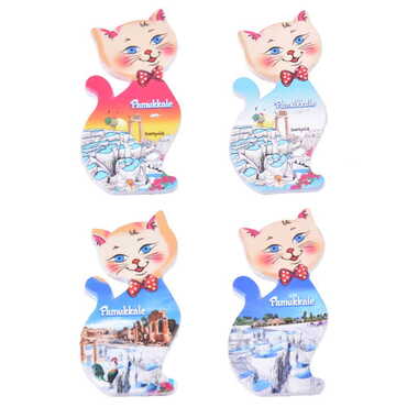 Pamukkale Themed Customised UV Printed Plastic Base Cat Shaped Fridge Magnet 43x87 mm - 3