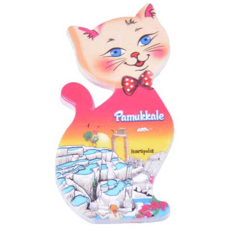 Pamukkale Themed Customised UV Printed Plastic Base Cat Shaped Fridge Magnet 43x87 mm - 4