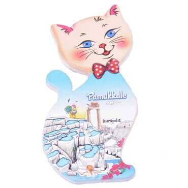 Pamukkale Themed Customised UV Printed Plastic Base Cat Shaped Fridge Magnet 43x87 mm - 5