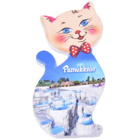 Pamukkale Themed Customised UV Printed Plastic Base Cat Shaped Fridge Magnet 43x87 mm - 6