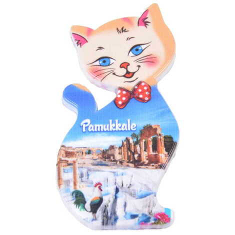 Pamukkale Themed Customised UV Printed Plastic Base Cat Shaped Fridge Magnet 43x87 mm - 7