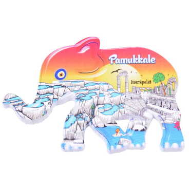 Pamukkale Themed Customised UV Printed Plastic Base Elephant Shaped Fridge Magnet 86x62 mm - 4