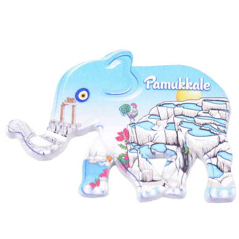 Pamukkale Themed Customised UV Printed Plastic Base Elephant Shaped Fridge Magnet 86x62 mm - 6