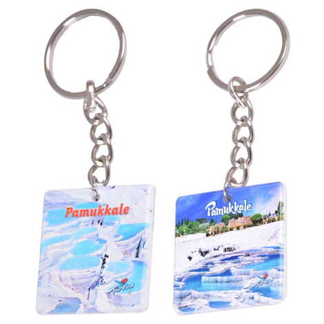 Pamukkale Themed Customised Uv Printed Plastic Base Round Keyring 40x108 mm - 2