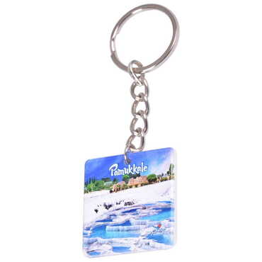 Pamukkale Themed Customised Uv Printed Plastic Base Round Keyring 40x108 mm - 3