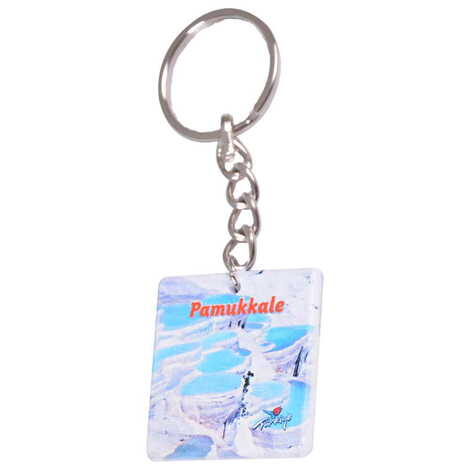 Pamukkale Themed Customised Uv Printed Plastic Base Round Keyring 40x108 mm - 4