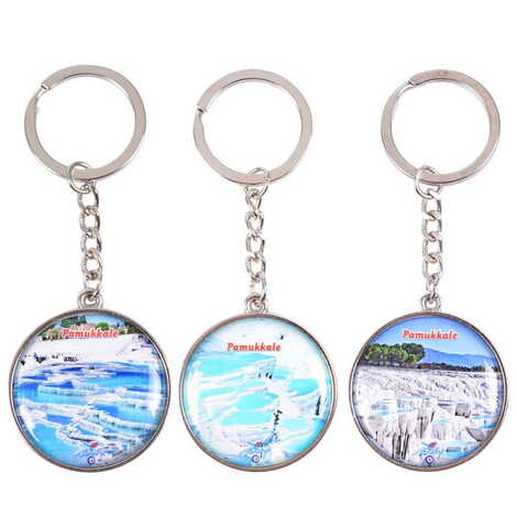 Pamukkale Themed Metal Double Face Round Keychain 40x95 mm - 2