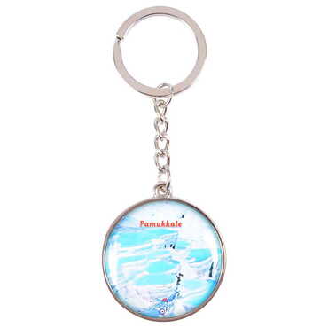 Pamukkale Themed Metal Double Face Round Keychain 40x95 mm - 3