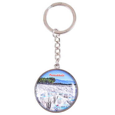 Pamukkale Themed Metal Double Face Round Keychain 40x95 mm - 4