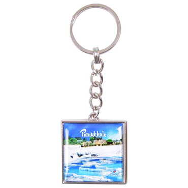 Pamukkale Themed Metal Square Shaped Double Face Keychain 36x95 mm - 5