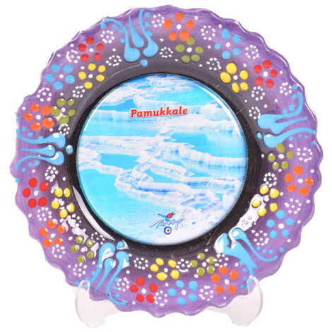 Pamukkale Themed Turkish Ceramic Plate With Epoxy 12 Cm - 7