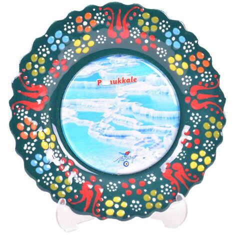 Pamukkale Themed Turkish Ceramic Plate With Epoxy 12 Cm - 8