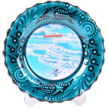 Pamukkale Themed Turkish Ceramic Plate With Epoxy 12 Cm - 9