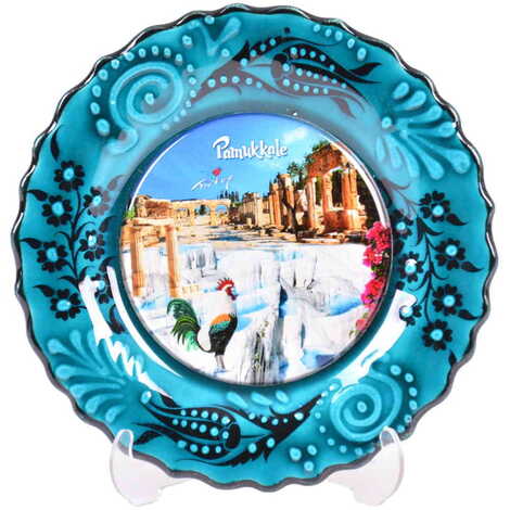 Pamukkale Themed Turkish Ceramic Plate With Epoxy 12 Cm - 11