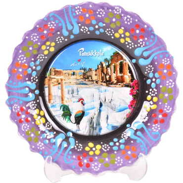 Pamukkale Themed Turkish Ceramic Plate With Epoxy 12 Cm - 15