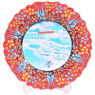 Pamukkale Themed Turkish Ceramic Plate With Epoxy 18 Cm - 5