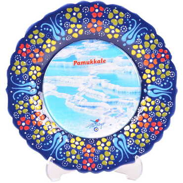 Pamukkale Themed Turkish Ceramic Plate With Epoxy 18 Cm - 6