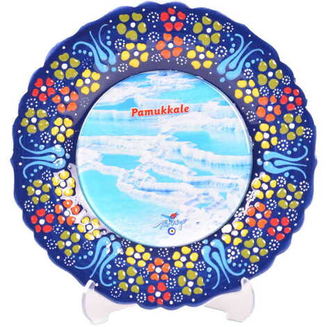 Pamukkale Themed Turkish Ceramic Plate With Epoxy 18 Cm - 6