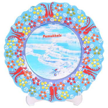 Pamukkale Themed Turkish Ceramic Plate With Epoxy 18 Cm - 8