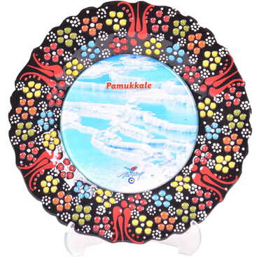 Pamukkale Themed Turkish Ceramic Plate With Epoxy 18 Cm - 9