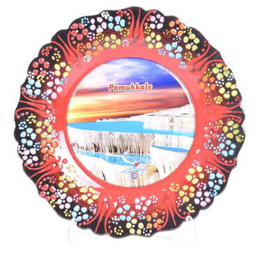 Pamukkale Themed Turkish Ceramic Plate With Epoxy 18 Cm - 10