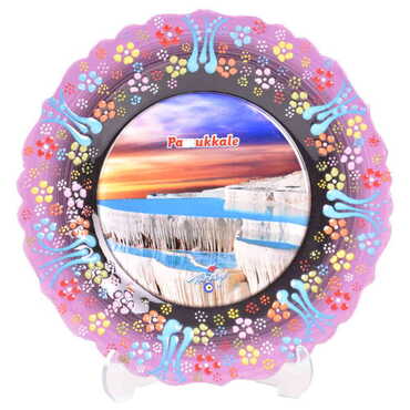 Pamukkale Themed Turkish Ceramic Plate With Epoxy 18 Cm - 11