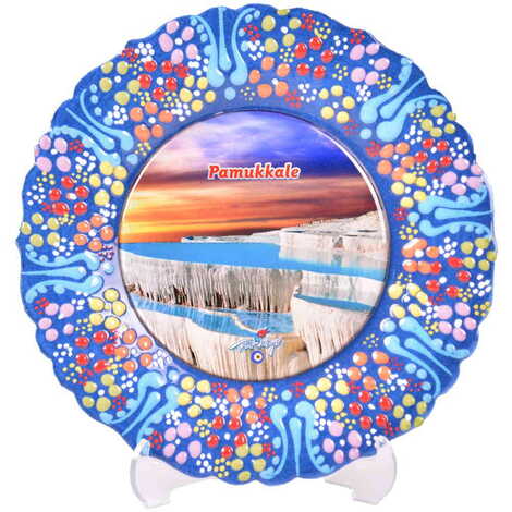 Pamukkale Themed Turkish Ceramic Plate With Epoxy 18 Cm - 12