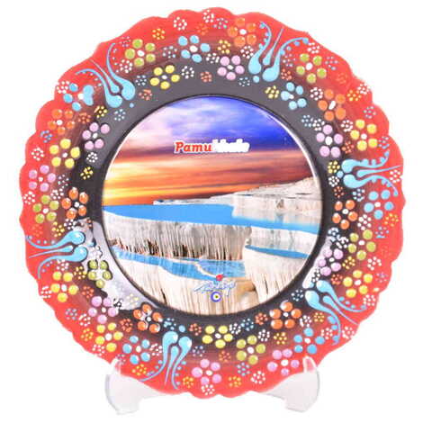 Pamukkale Themed Turkish Ceramic Plate With Epoxy 18 Cm - 13