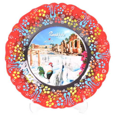 Pamukkale Themed Turkish Ceramic Plate With Epoxy 18 Cm - 15