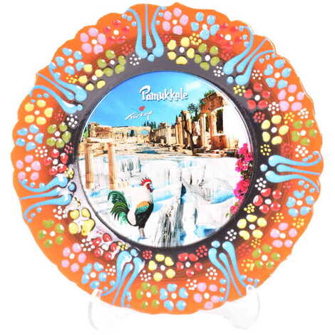 Pamukkale Themed Turkish Ceramic Plate With Epoxy 18 Cm - 16