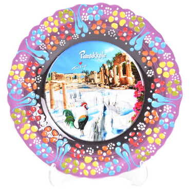 Pamukkale Themed Turkish Ceramic Plate With Epoxy 18 Cm - 17