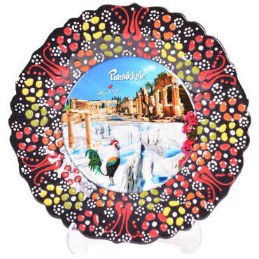 Pamukkale Themed Turkish Ceramic Plate With Epoxy 18 Cm - 18