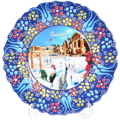 Pamukkale Themed Turkish Ceramic Plate With Epoxy 18 Cm - 19