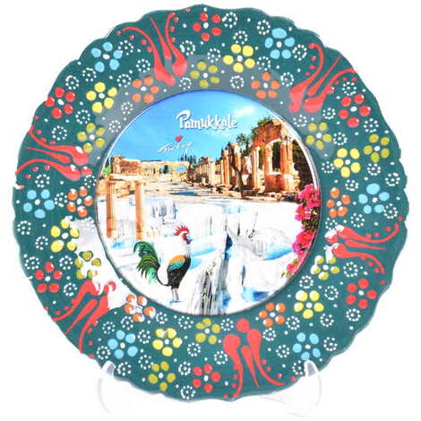 Pamukkale Themed Turkish Ceramic Plate With Epoxy 18 Cm - 20