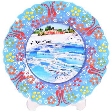 Pamukkale Themed Turkish Ceramic Plate With Epoxy 18 Cm - 22