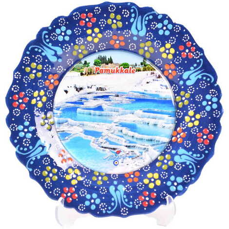 Pamukkale Themed Turkish Ceramic Plate With Epoxy 18 Cm - 23