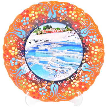 Pamukkale Themed Turkish Ceramic Plate With Epoxy 18 Cm - 24