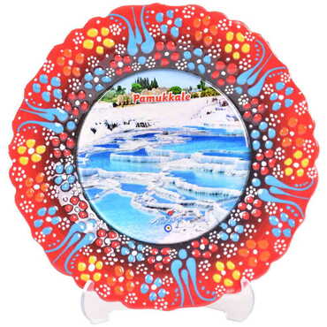 Pamukkale Themed Turkish Ceramic Plate With Epoxy 18 Cm - 26