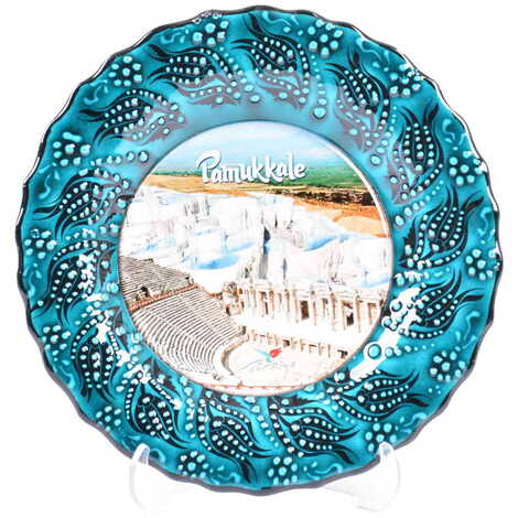 Pamukkale Themed Turkish Ceramic Plate With Epoxy 18 Cm - 27