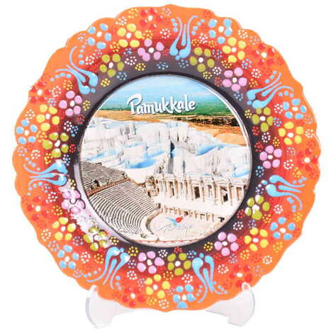 Pamukkale Themed Turkish Ceramic Plate With Epoxy 18 Cm - 28