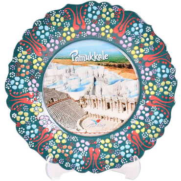 Pamukkale Themed Turkish Ceramic Plate With Epoxy 18 Cm - 30