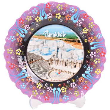 Pamukkale Themed Turkish Ceramic Plate With Epoxy 18 Cm - 31