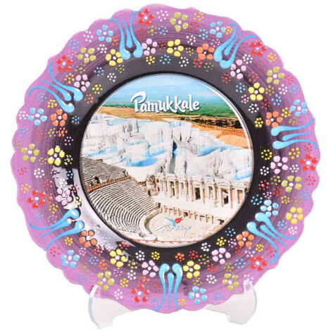 Pamukkale Themed Turkish Ceramic Plate With Epoxy 18 Cm - 31