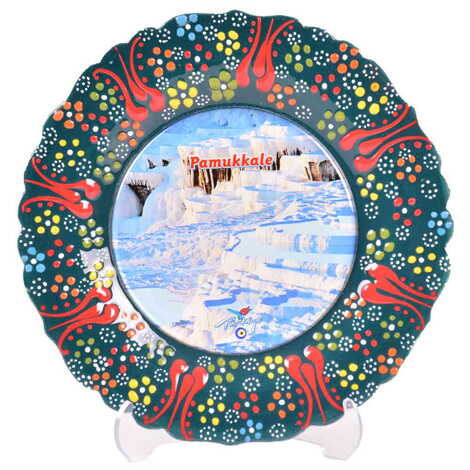 Pamukkale Themed Turkish Ceramic Plate With Epoxy 18 Cm - 32