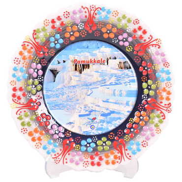 Pamukkale Themed Turkish Ceramic Plate With Epoxy 18 Cm - 33