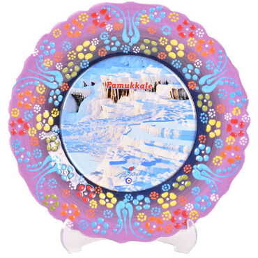 Pamukkale Themed Turkish Ceramic Plate With Epoxy 18 Cm - 36