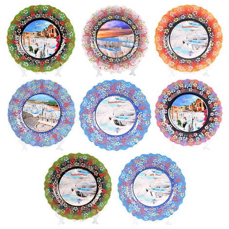 Pamukkale Themed Turkish Ceramic Plate With Epoxy 25 Cm - 4